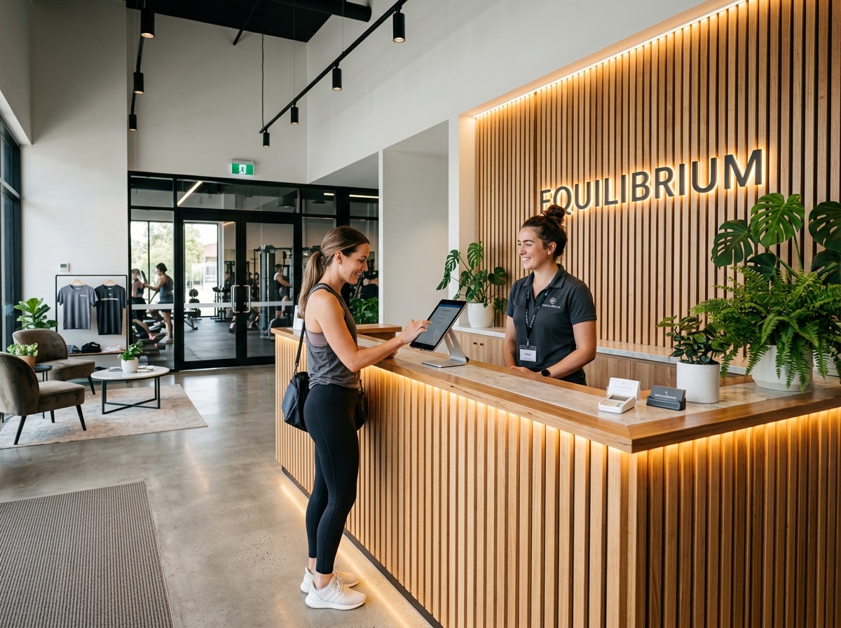Gym reception desk digital check-in terminal